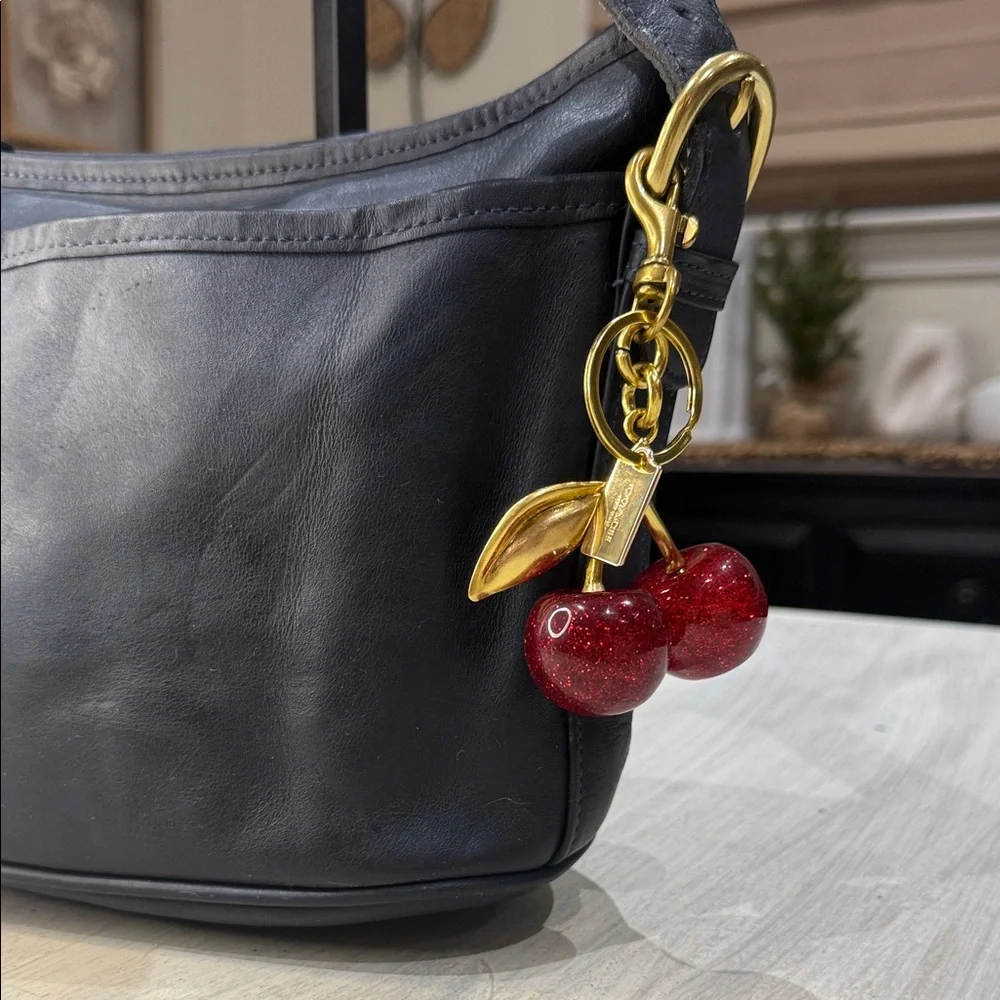 Coach Dark Navy Blue Leather Shoulder Bag with Cherry Charm- 4143- EUC